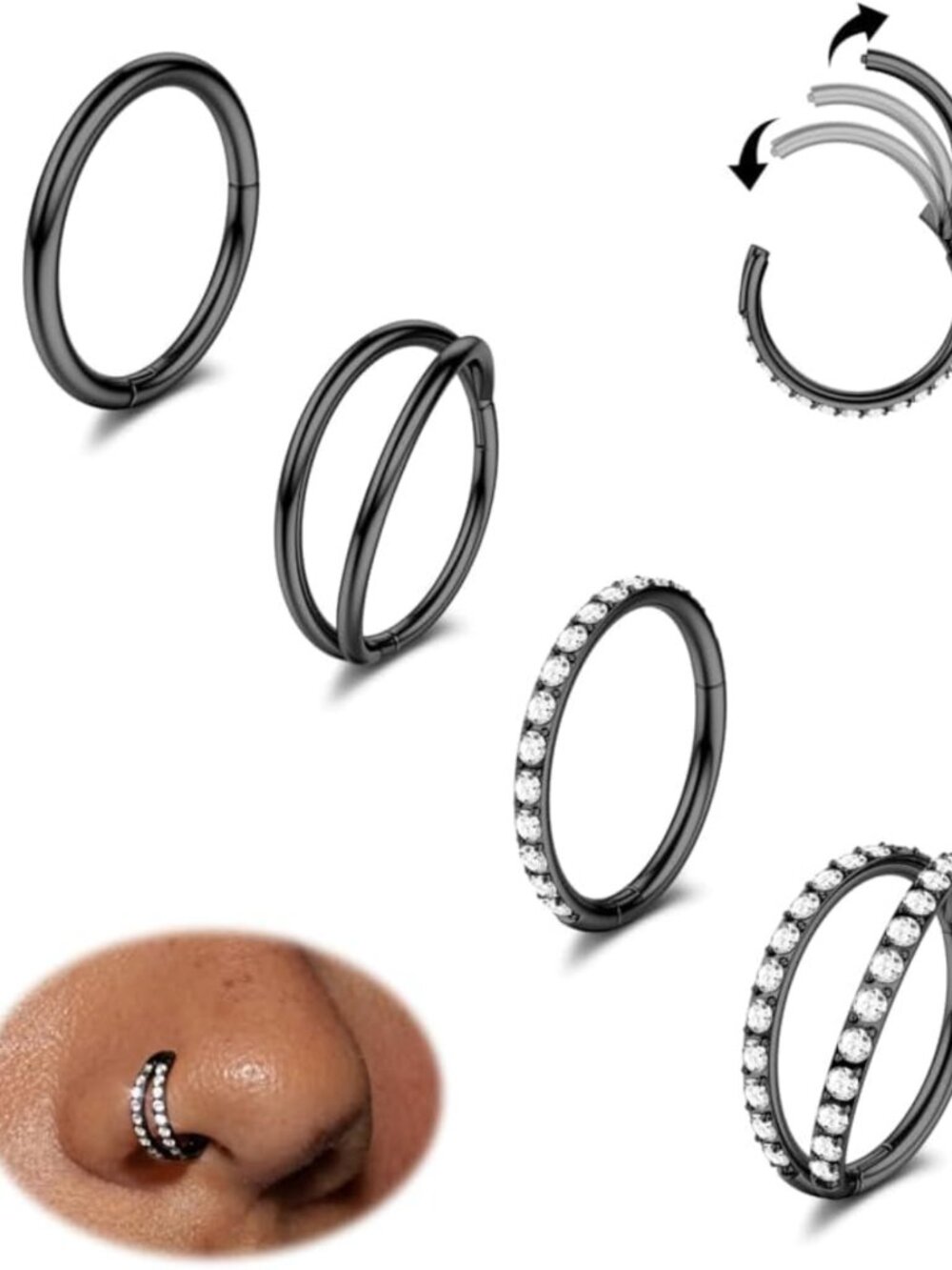 4PCS 18G Surgical Steel Nose Rings & Hoops for Tragus & Septum Piercing